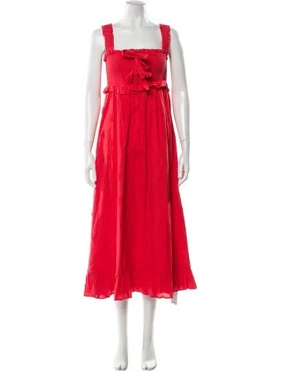 Pre-owned Farm Rio Square Neckline Long Dress In Red