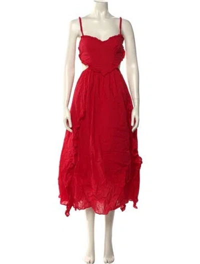 Pre-owned Farm Rio Square Neckline Long Dress In Red