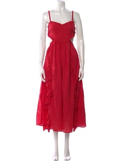 Pre-owned Farm Rio Square Neckline Long Dress In Red
