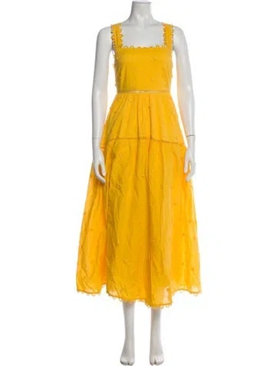 Pre-owned Farm Rio Square Neckline Long Dress In Yellow