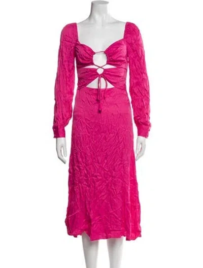 Pre-owned Farm Rio Square Neckline Midi Length Dress In Pink