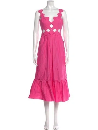Pre-owned Farm Rio Square Neckline Midi Length Dress In Pink