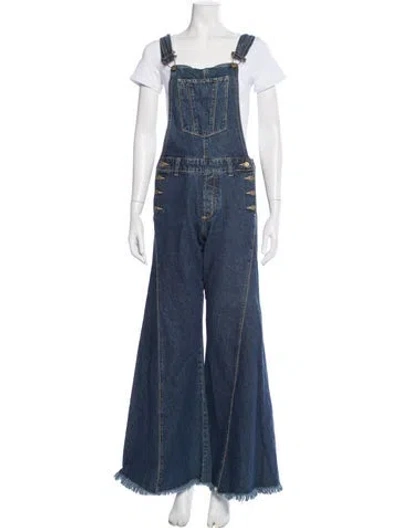 Pre-owned Farm Rio Square Neckline Overalls In Blue