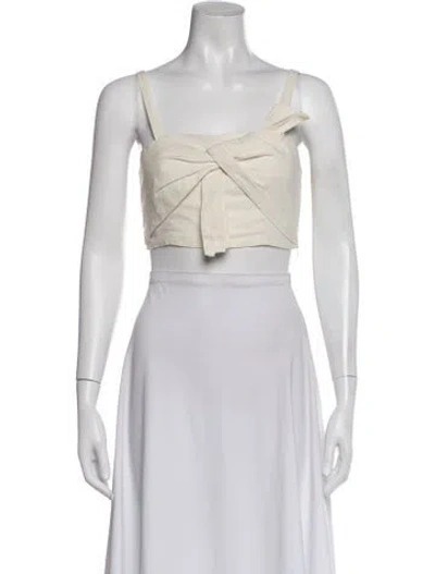 Pre-owned Farm Rio Square Neckline Sleeveless Crop Top In White