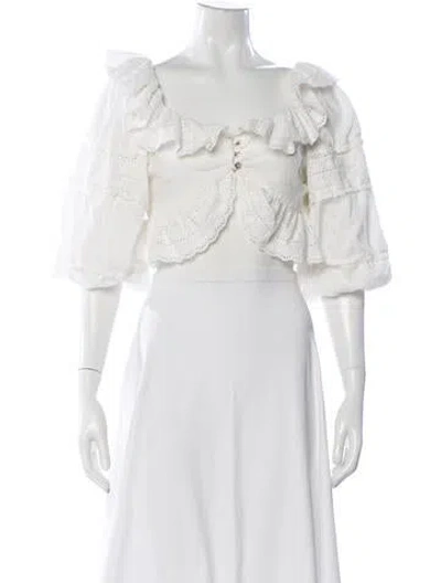 Pre-owned Farm Rio Square Neckline Three-quarter Sleeve Blouse In White