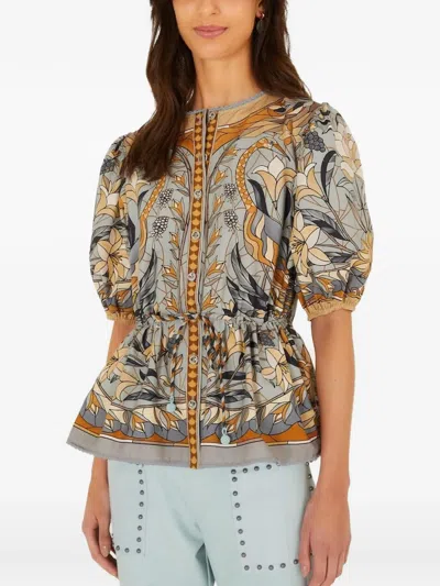 Farm Rio Stained Glass Beauty Drawstring Buttoned Blouse In Multi
