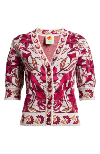 Farm Rio Stained Glass Print Button-up Cardigan In Red