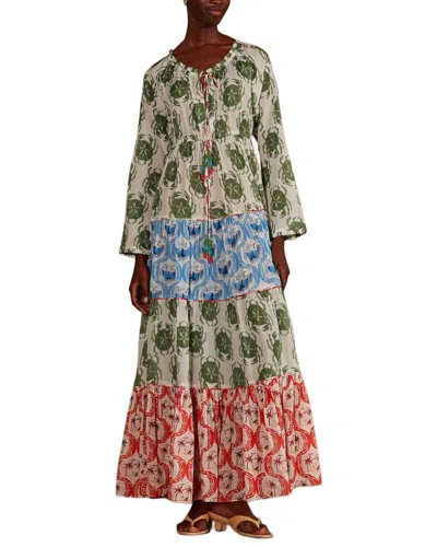 Farm Rio Stamp Mix Long Sleeve Maxi Dress In Multi