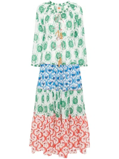 Farm Rio Stamp-mix Long-sleeve Maxi Dress In Multi