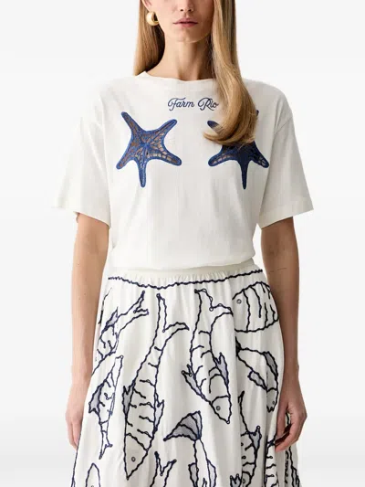 Farm Rio Starfish-motif Embroidered T-shirt In White