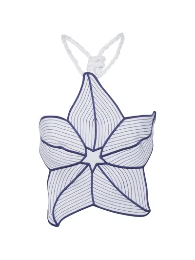 Farm Rio Flower-shaped Linen Top With Embroidery And Tie-up Straps In White