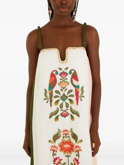 Farm Rio Stich Embroidered-parrot A-line Mini Dress In Multi