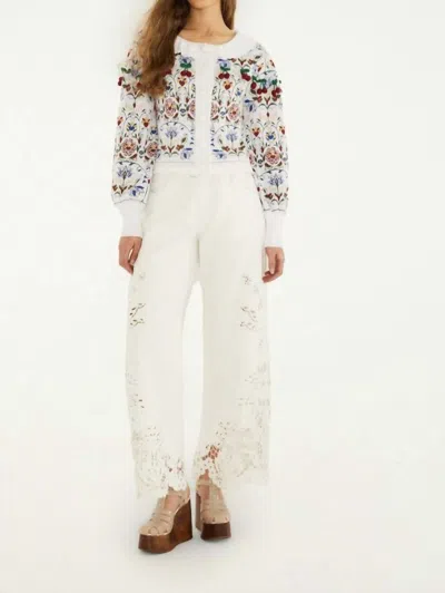Farm Rio Stitched Garden Anika Cardigan In White