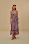 Farm Rio Stitched Garden Blue Maxi Dress In Blue