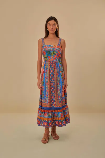 Farm Rio Stitched Garden Blue Maxi Dress