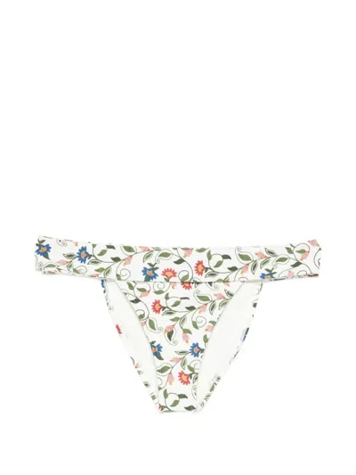 Farm Rio Stitched Garden Floral-print Bikini Bottoms In White
