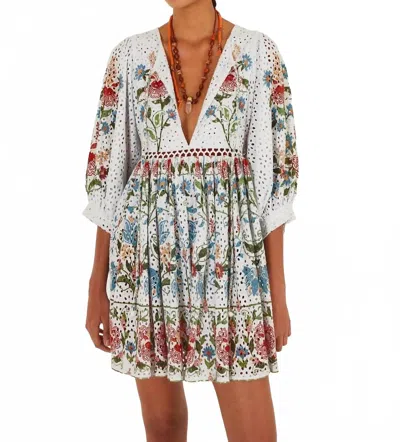 Farm Rio Stitched Garden Mini Dress In Off White