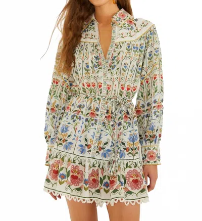 Farm Rio Stitched Garden Mini Dress In Stitched Garden Off-white In Multi