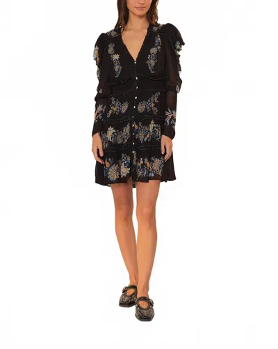 Farm Rio Stitched Garden Short Sleeve Midi Dress In Black