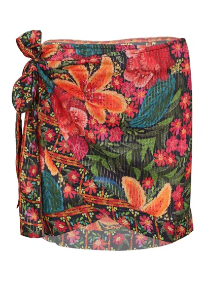 Farm Rio Stitched Garden Tapestry Mini Skirt In Multi