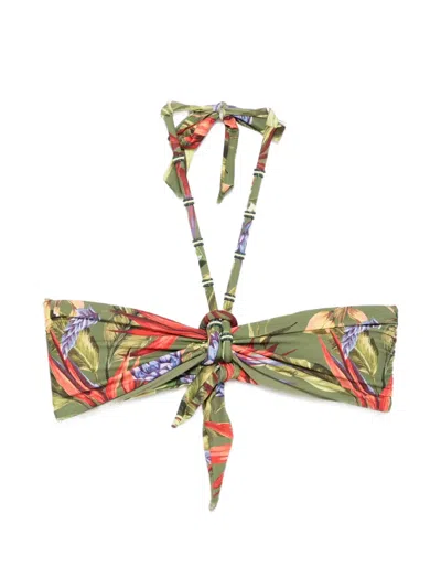 Farm Rio Strelitzia Floral-print Bikini Top In Green