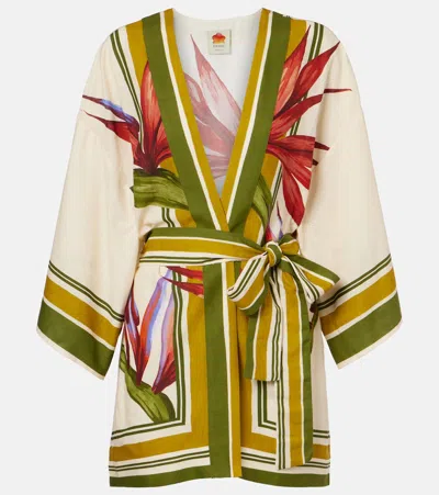 Farm Rio Strilitizia Floral Linen-blend Kaftan In Multi