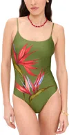 Farm Rio Strilitzia Placed Floral One-piece Swimsuit In Green