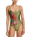 Farm Rio Strilitzia Placed Floral One-piece Swimsuit In Green