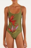 Farm Rio Strilitzia Placed Floral One-piece Swimsuit In Green