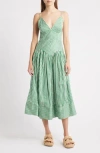 Farm Rio Womens Bicolor Stripes Striped V-neck Cotton-poplin Midi Dress Xs In Green