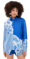 Farm Rio Stripe Button Down Blue Stripe In Blue