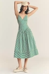 Farm Rio Womens Bicolor Stripes Striped V-neck Cotton-poplin Midi Dress Xs
