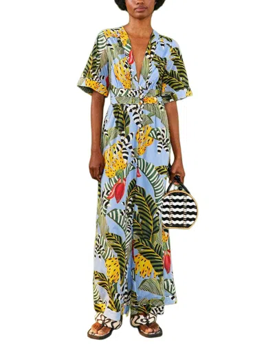 Farm Rio Striped Bananas Blue Jumpsuit