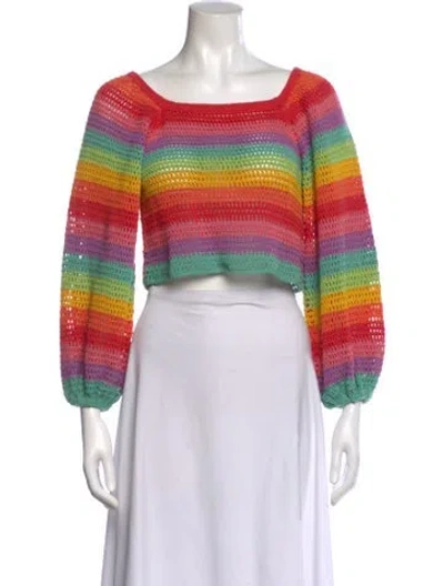 Pre-owned Farm Rio Striped Bateau Neckline Sweater In Multi