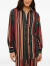 Farm Rio Multicolor Pipa Stripes Pleated Shirt In Blue