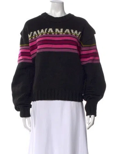 Pre-owned Farm Rio Striped Crew Neck Sweater In Black