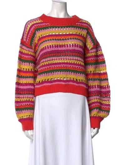 Pre-owned Farm Rio Striped Crew Neck Sweater In Orange