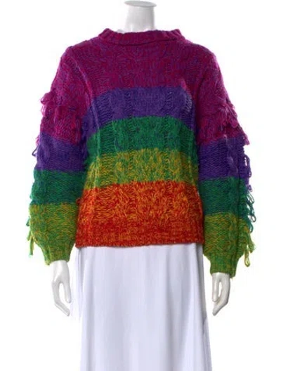 Pre-owned Farm Rio Striped Crew Neck Sweater In Purple
