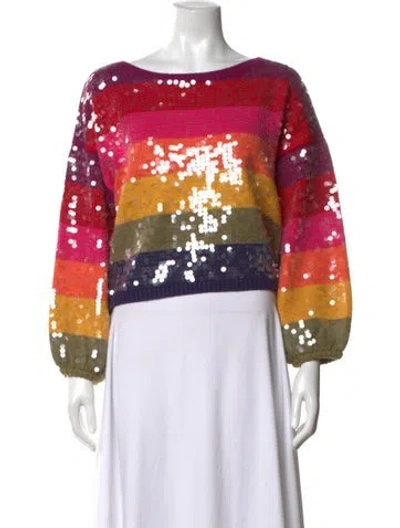 Pre-owned Farm Rio Striped Crew Neck Sweater W/ Tags In Pink
