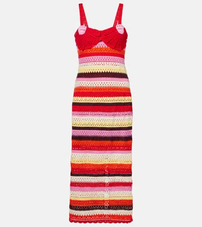 Farm Rio Striped Crochet Midi Dress In Multi