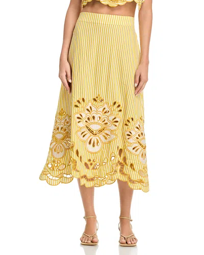 Farm Rio Striped Embroidered Skirt In Yellow