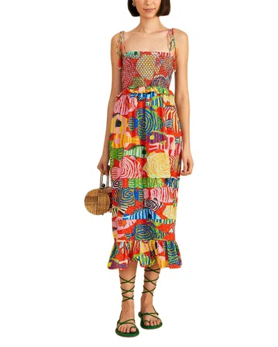 Farm Rio Striped Fishes Red Midi Dress In Multi