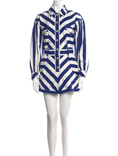 Pre-owned Farm Rio Striped Jumpsuit In Blue
