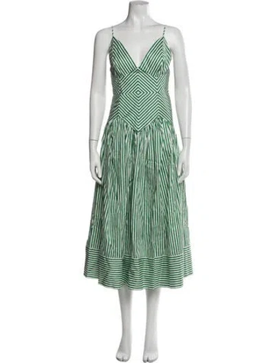 Pre-owned Farm Rio Striped Long Dress In Green