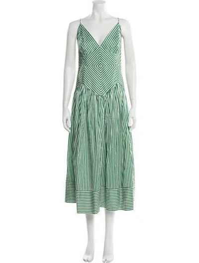 Pre-owned Farm Rio Striped Long Dress In Green