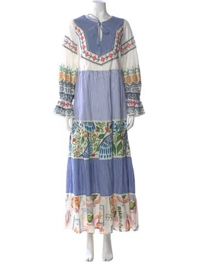 Pre-owned Farm Rio Striped Long Dress In Multi