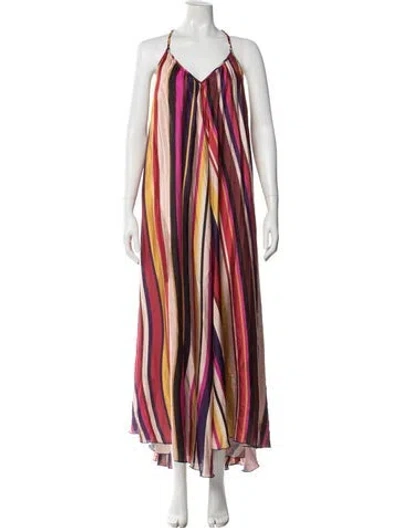 Pre-owned Farm Rio Striped Long Dress In Multi