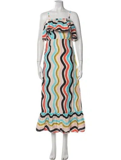 Pre-owned Farm Rio Striped Long Dress In Multi