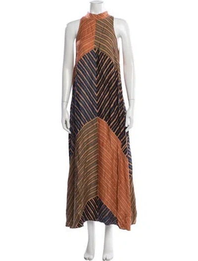 Pre-owned Farm Rio Striped Long Dress In Orange