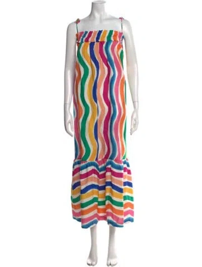 Pre-owned Farm Rio Striped Long Dress In Orange